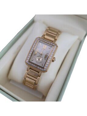 Judith Ripka Diamonique Mother of Pearl Gold Tone Bracelet Watch